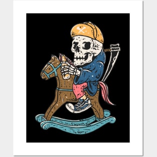skeleton riding wooden horse Posters and Art